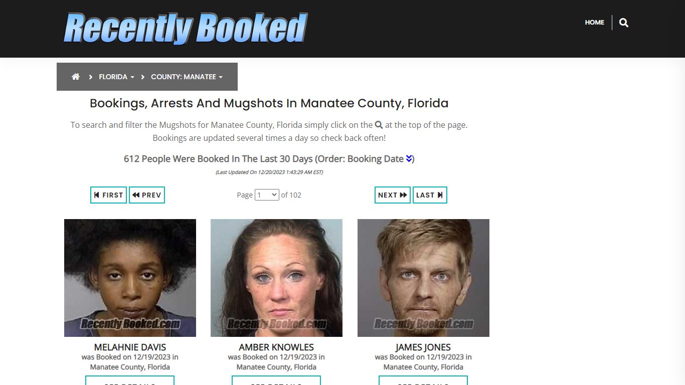 Recent bookings, Arrests, Mugshots in Manatee County, Florida